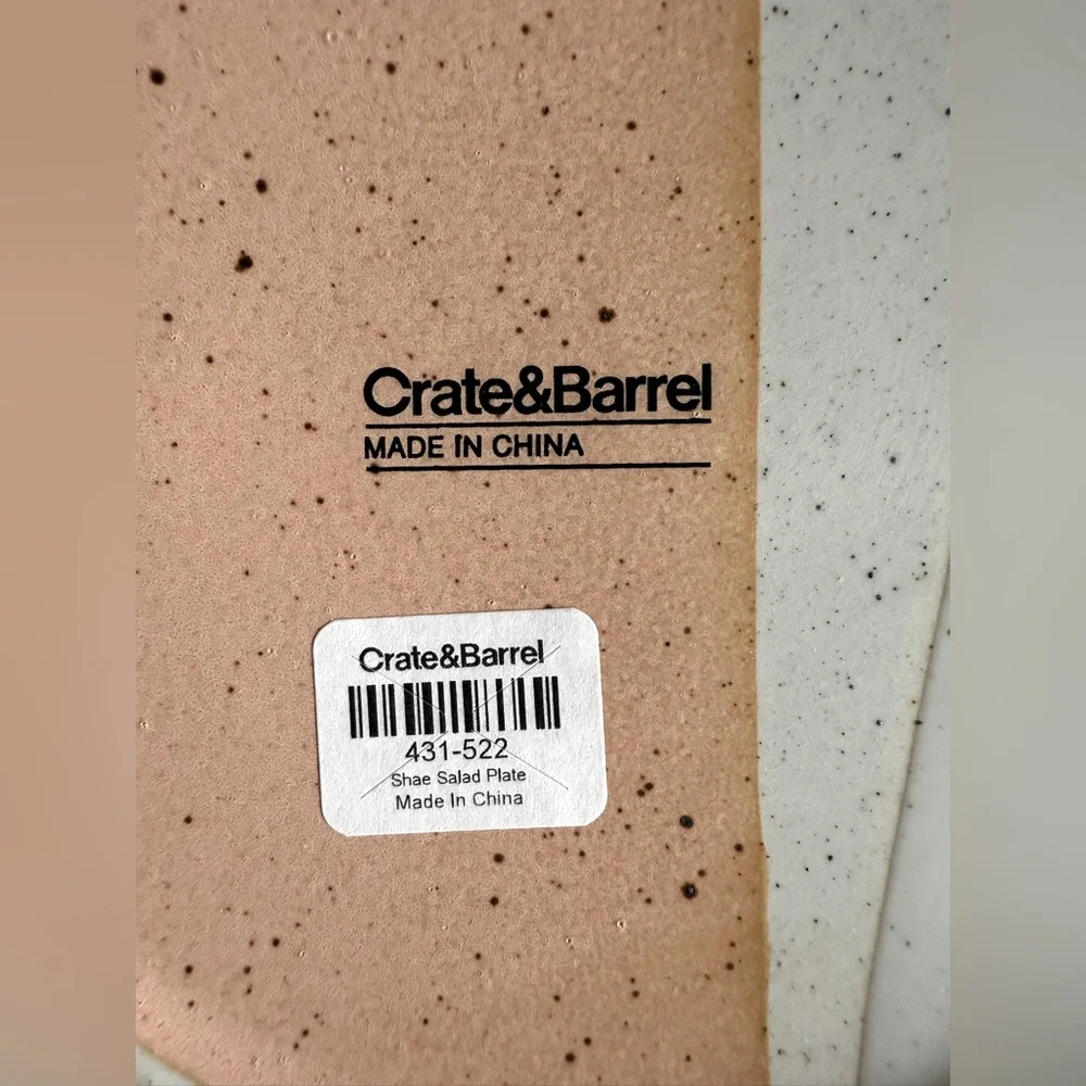 NWT Crate & Barrel Shae Salad Plate peach ivory grey speckled matte and glazed